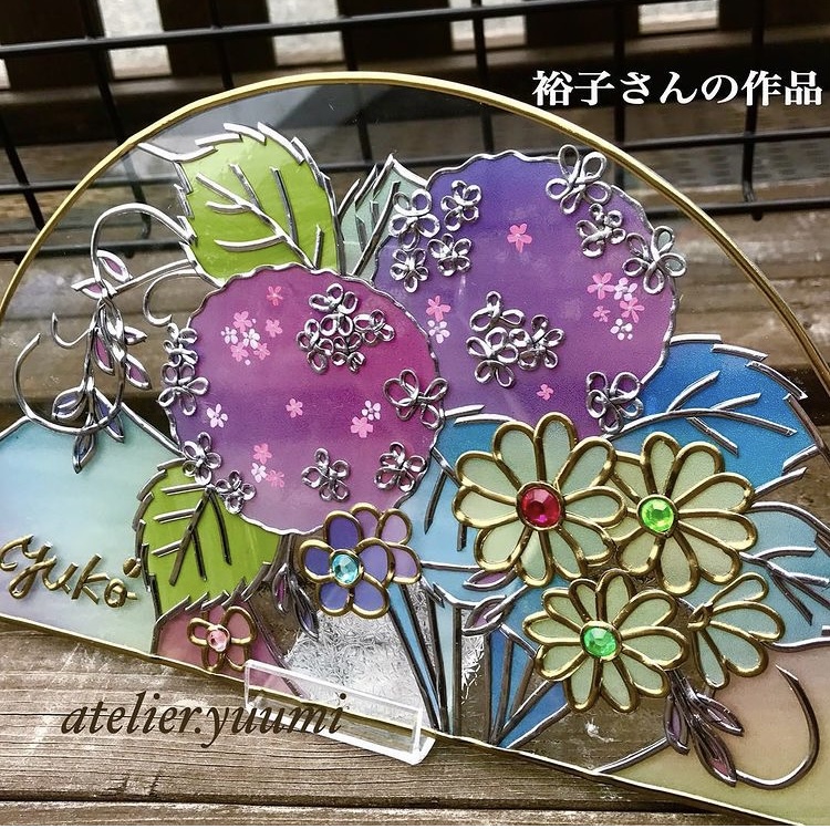 トールペイントの紫陽花とグラスアートの紫陽花4